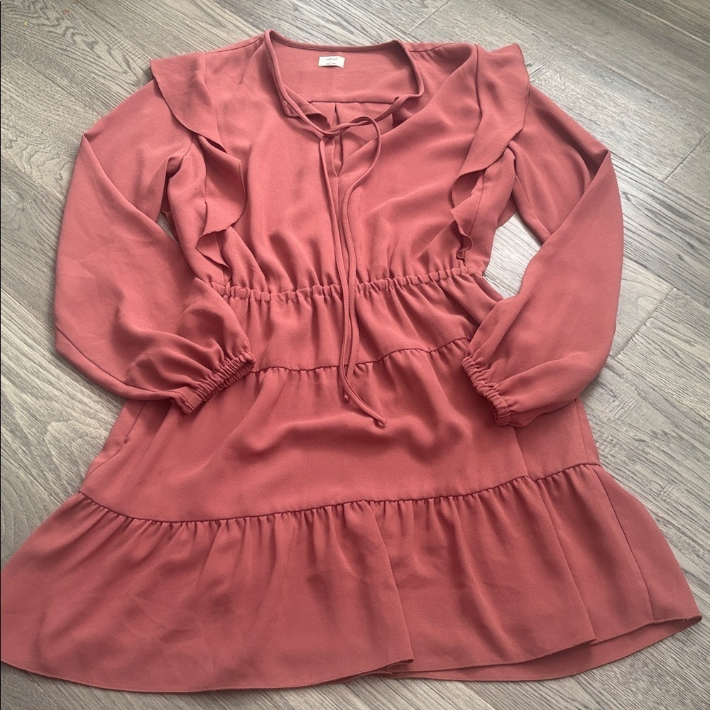 Wilfred | Aritzia Marvelle Ruffled Long Sleeve Dress in Burgundy Size Small - Picture 2 of 14